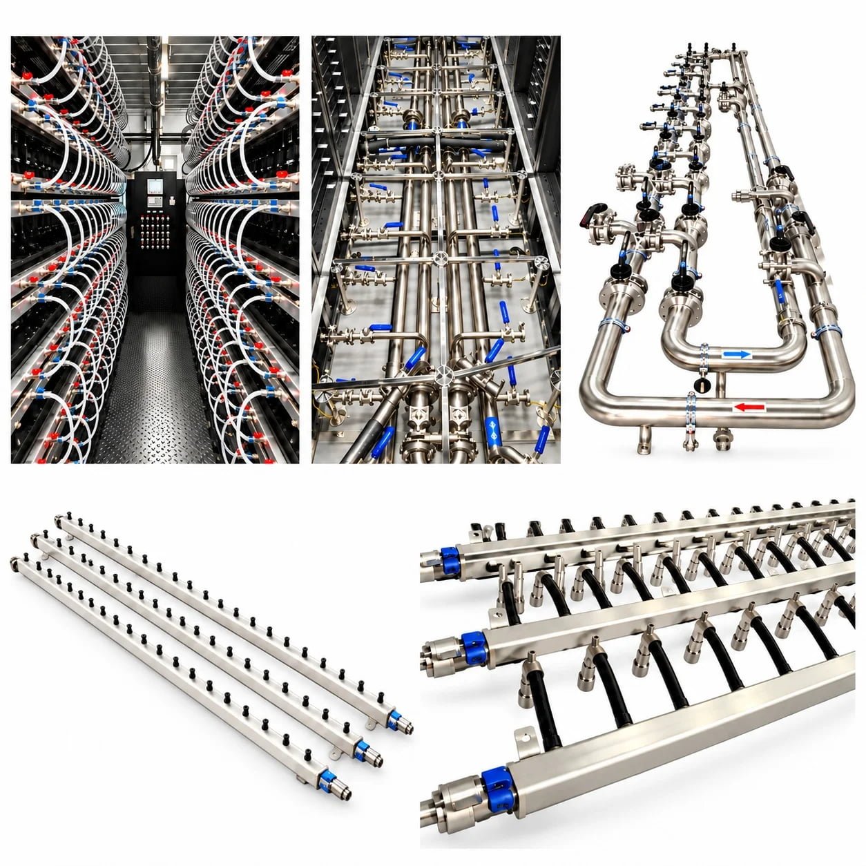 Stainless steel rack and row liquid cooling manifold assemblies from the TITAN Fluid brochure