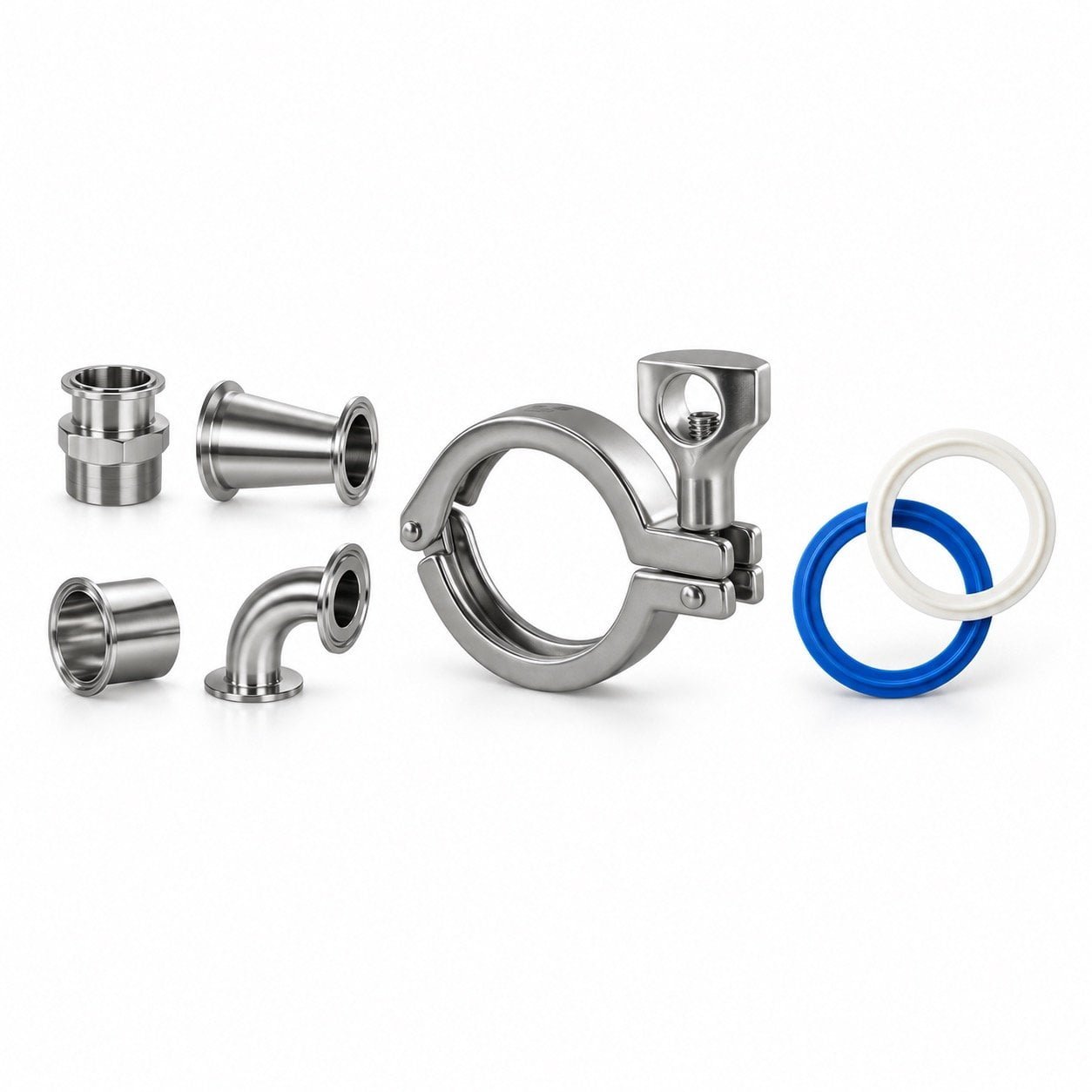 Tri-clamp fittings and adapters for liquid cooling piping