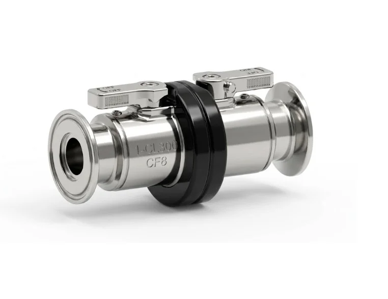TF83 stainless steel dry break interlock quick coupling valve with tri-clamp ends
